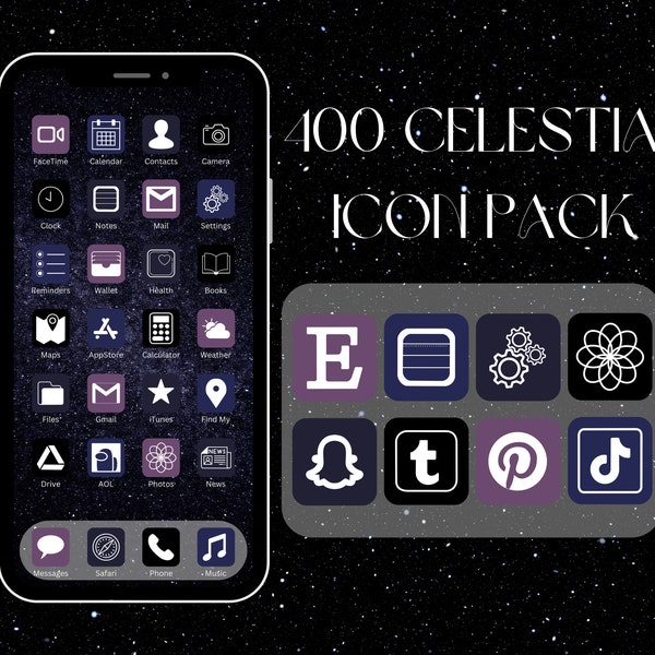 400 Celestial Themed Icons | IOS 14 / 15 App Icons | Aesthetic | For iPhone and iPad | Customize Home Screen | Includes Widgets | 4 Colors