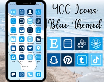 Iconos de aplicaciones azules minimalistas / Tema de pantalla de inicio de iOS para iPhone y iPad / Descarga digital (PDF)