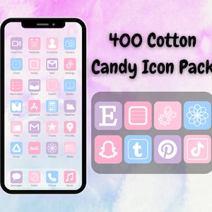 400 Cotton Candy Themed Icons | IOS 14/15 App Icons | Aesthetic | For iPhone and iPad | Customize Home Screen | Includes Widgets | 4 Colors