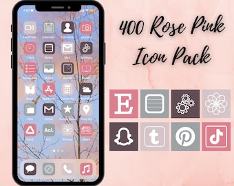 400 Rose Pink Themed Icons | IOS 14 / 15 App Icons | Aesthetic | For iPhone and iPad | Customize Home Screen | Includes Widgets | 4 Colors