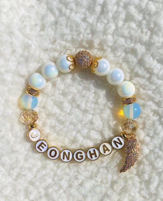 SEVENTEEN Jeonghan Marble Glass & White Opal Beaded Bracelet - Etsy