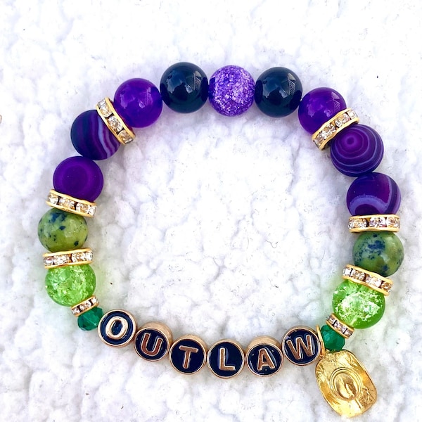 ATEEZ Outlaw Genuine Purple Agate & Kiwi Jasper Beaded Bracelet