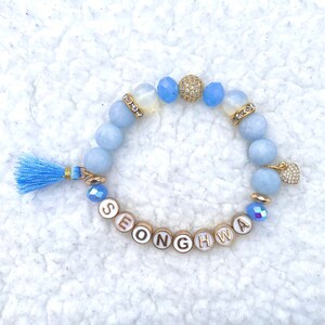 Pulsera con cuentas de ópalo y aguamarina genuina de ATEEZ Seonghwa