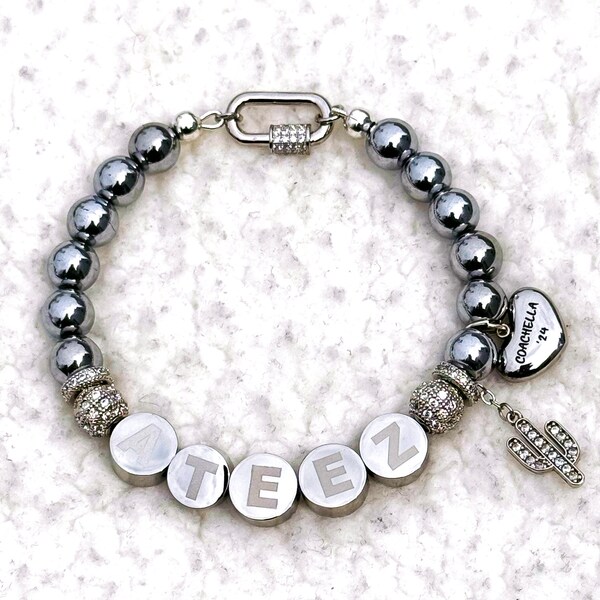 ATEEZ COACHELLA 2024 Commemorative Genuine Stainless Steel & Silver Hematite Beaded Bracelet