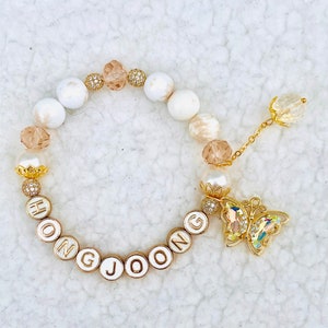 ATEEZ HONGJOONG Genuine White Turquoise Butterfly Chain Beaded Bracelet