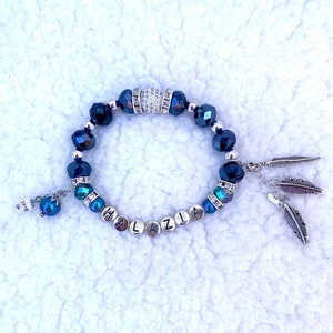 ATEEZ HALAZIA -(Blue Smoke Vers)-Blue Glass & Silver Embellished Beaded Bracelet