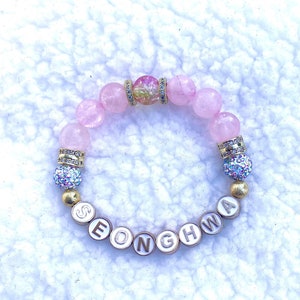 Pulsera con cuentas de cuarzo rosa genuino de ATEEZ Seonghwa