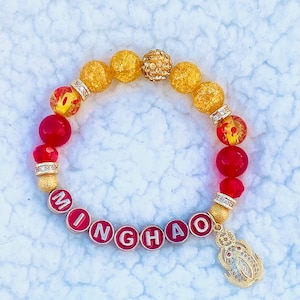 SEVENTEEN Minghao Genuine Red Agate & Gold Crackle Glass Beaded Bracelet