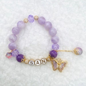 ATEEZ SAN Genuine Amethyst Butterfly Chain Beaded Bracelet