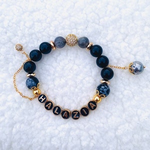 ATEEZ HALAZIA (Dark Vers) Genuine Onyx, Obsidian & Labradorite Embellished Beaded Bracelet