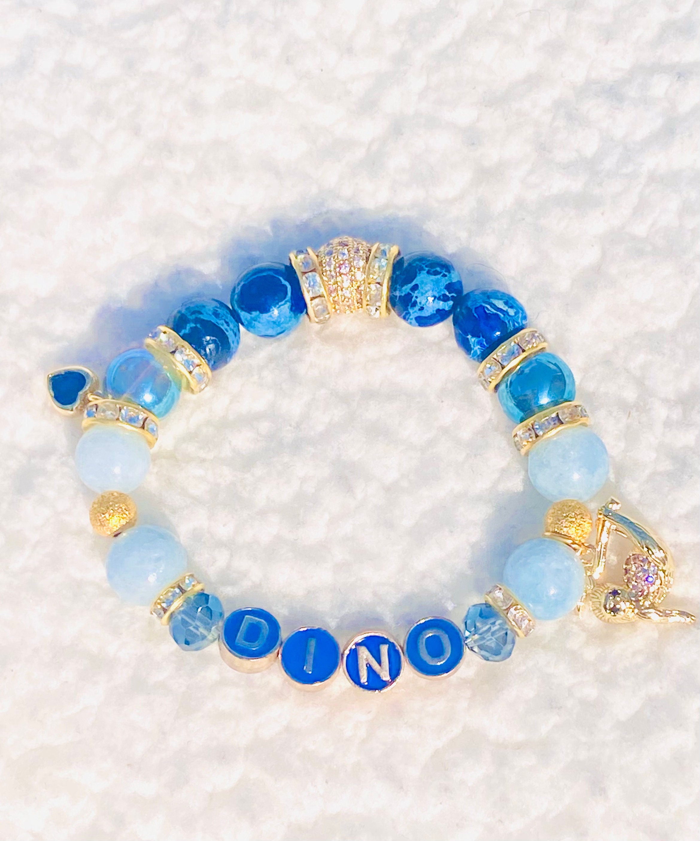 SEVENTEEN Dino Genuine Aquamarine & Blue Imperial Jasper Beaded