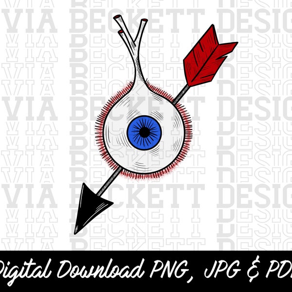 Eye ball, arrow, gothic, morbid, hand drawn design, creepy, halloween, png jpg psd, digital download