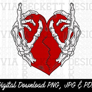 Broken Heart, Skeleton Hands, Love, Heart Break, Human Anatomy, PNG, JPG, PDF digital download only, hand drawn