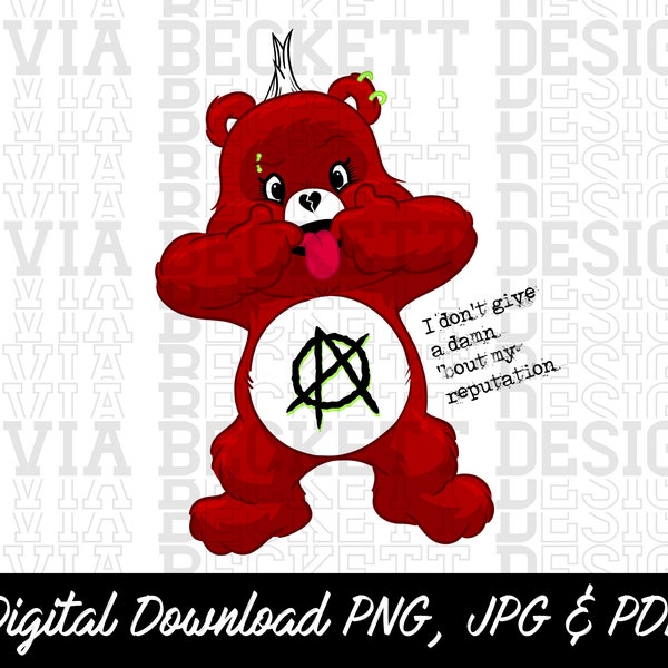 Punk Rock Emo Bear Tattoos, Piercings Bad Reputation, Anarchy, Digital Download SVG PNG Hand Drawn Illustration