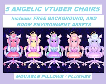 Vtuber-tillgång, Vtuber-spelstolar bakgrundsrumstillgång, änglalik vtuber-stol, pngtuber-tillbehörsstol, vtuber-rumsmiljötillgång