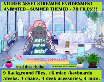 VTuber overlay, vtuber asset, vtuber room, vtuber environment, vtuber accessory, vtuber desk, vtuber chair, vtuber microphone, background