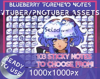 Risorsa Vtuber per riscattare punti canale Twitch, risorsa PNGtuber per Veadtube e streamer Twitch, nota sulla fronte Vtuber Kawaii Blueberry