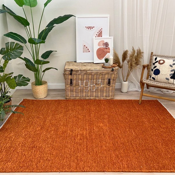 Custom Solid Burnt Orange Washable Area Rugs For Living Room Bedroom Kitchen Dining Nursery Office Boho Decor Aesthetic Plain Rug 9x12 8x10