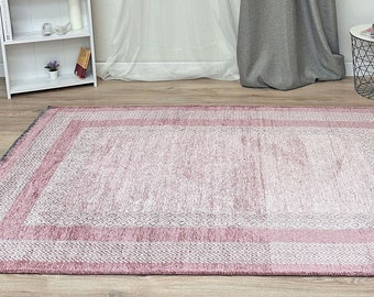 Mauve Rug, Cotton Washable Pet Friendly Lilac Mauve 9x12 Large Area Rugs for Living Room Bedroom Kitchen Nursery Dining Boho Decor Aesthetic