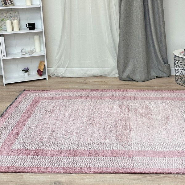 Mauve Rug, Cotton Washable Pet Friendly Lilac Mauve 9x12 Large Area Rugs for Living Room Bedroom Kitchen Nursery Dining Boho Decor Aesthetic