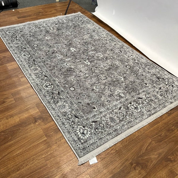 Light Gray Washable Area Rugs for Living Room Bedroom Kitchen Dining Bathroom Entryway Ultra-Thin (0.25 in) Non-Slip Pet Friendly 3x5 4x6