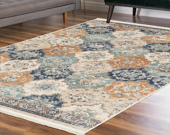 Ultra-Thin Rugs, Beige Blue Cream Rug, Non-Slip Rugs, Washable Rugs, 3x5 Runner Rugs, 4x6 Area Rugs, 5x7 Area Rugs, 5x5 Rug, Boho Rugs