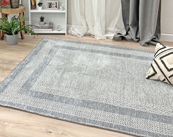 Light Gray Rug, Gray Area Rugs for Living Room Bedroom Kitchen Dining Nursery Aesthetic Boho Decor Cotton Washable Modern Large 9x12 8x10