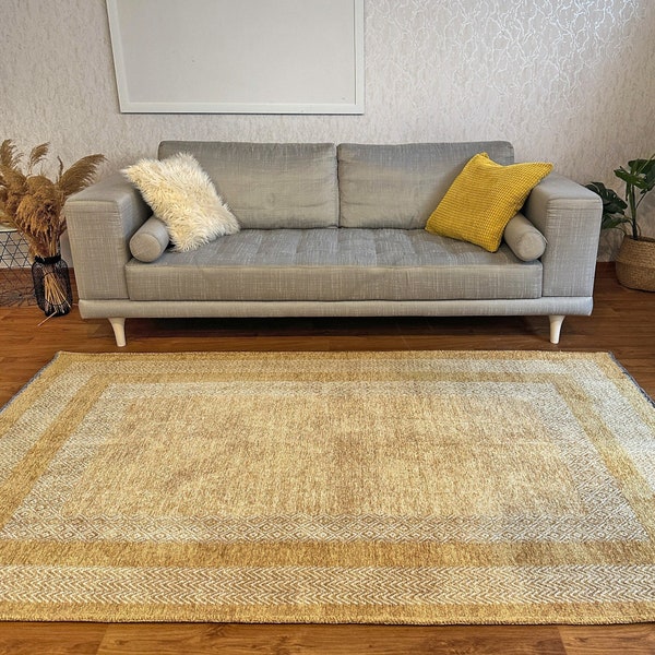 Amber Gold Cream Rug, Gold Decor Boho Aesthetic Area Rugs for Living Room Bedroom Kitchen Dining Nursery Cotton Washable Modern 9x12 8x10