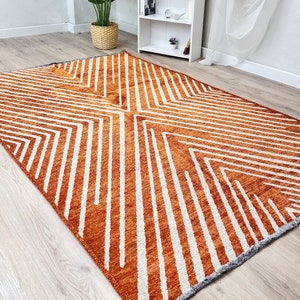 Orange Cream Washable Geometric Rugs for Living Room Bedroom Kitchen Dining Burnt Orange Boho Decor Rug Large Aesthetic 8x10 9x12 Cotton