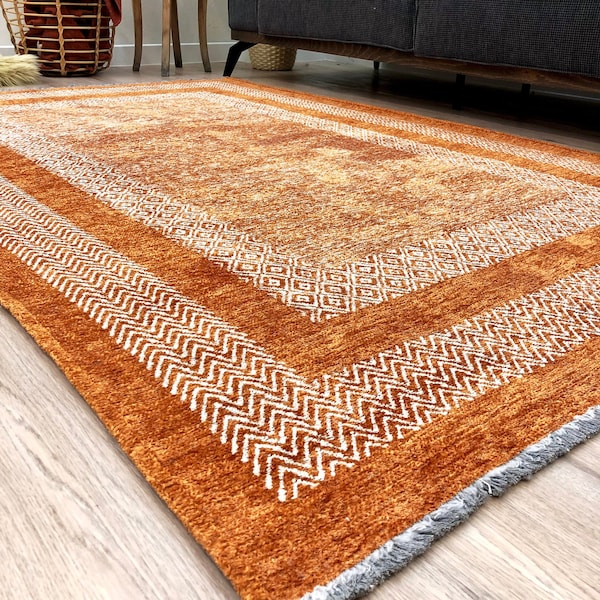 Alfombra naranja, alfombras grandes para sala de estar dormitorio cocina guardería comedor estética decoración bohemia naranja turca