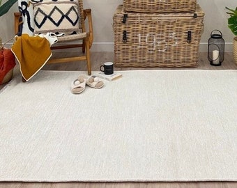 Solid Plain White Cream Rug, Cotton Washable Rug, Large Oversized Area Rugs For Living Room Bedroom Kitchen Dining Room Boho 9x12 8x10