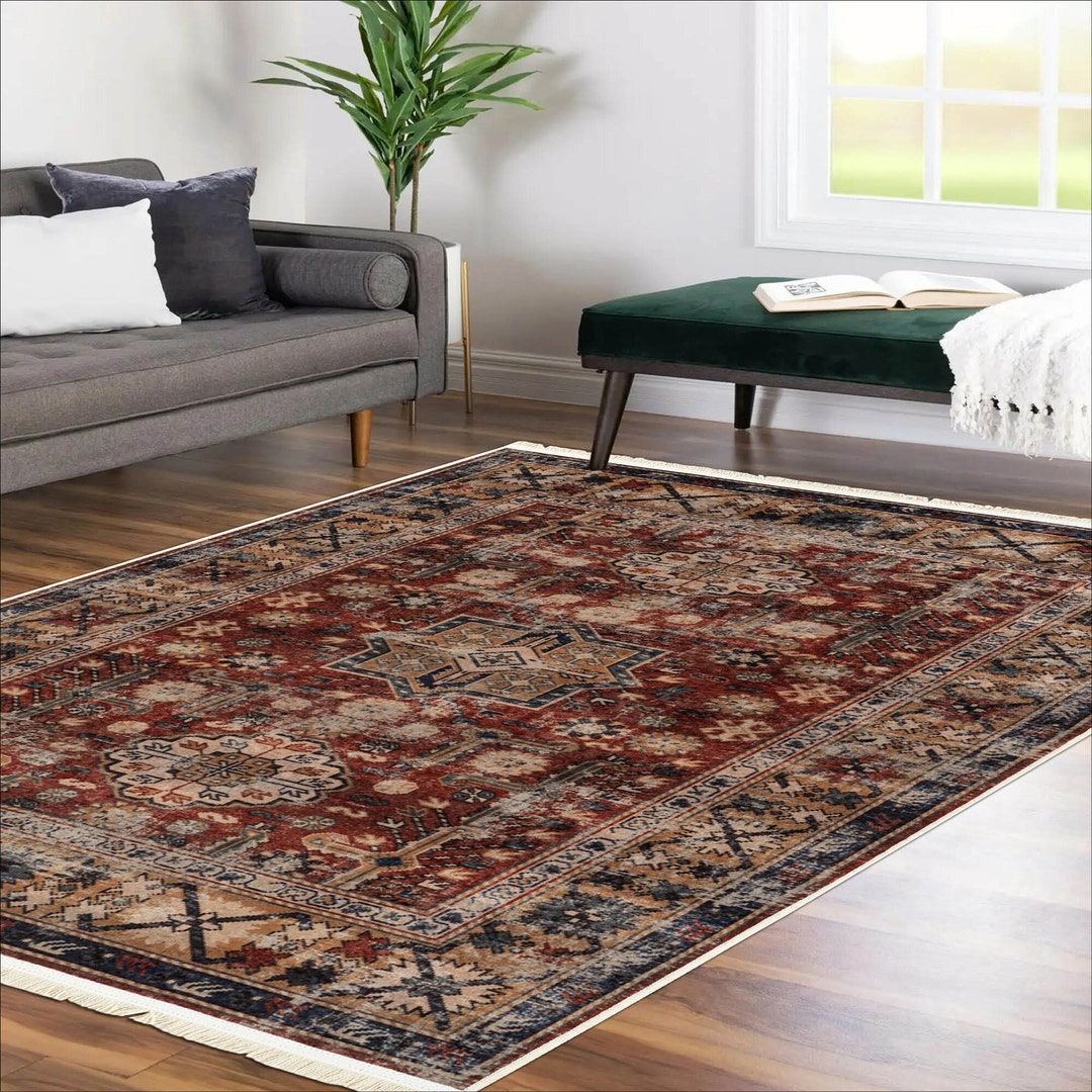 Ultrathin Rugs Dark Red Rugs Oriental Area Rugs Washable Etsy