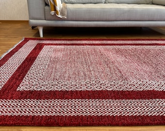 Red Washable Area Rugs for Living Room Bedroom Kitchen Dining Nursery Burgundy Aesthetic Boho Decor Rug Cotton Eclectic Scandinavian Rustic