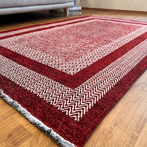 Red Washable Area Rugs for Living Room Bedroom Kitchen Dining Nursery Burgundy Aesthetic Boho Decor Rug 9x12 8x10 Cotton Pet Friendly 5x7