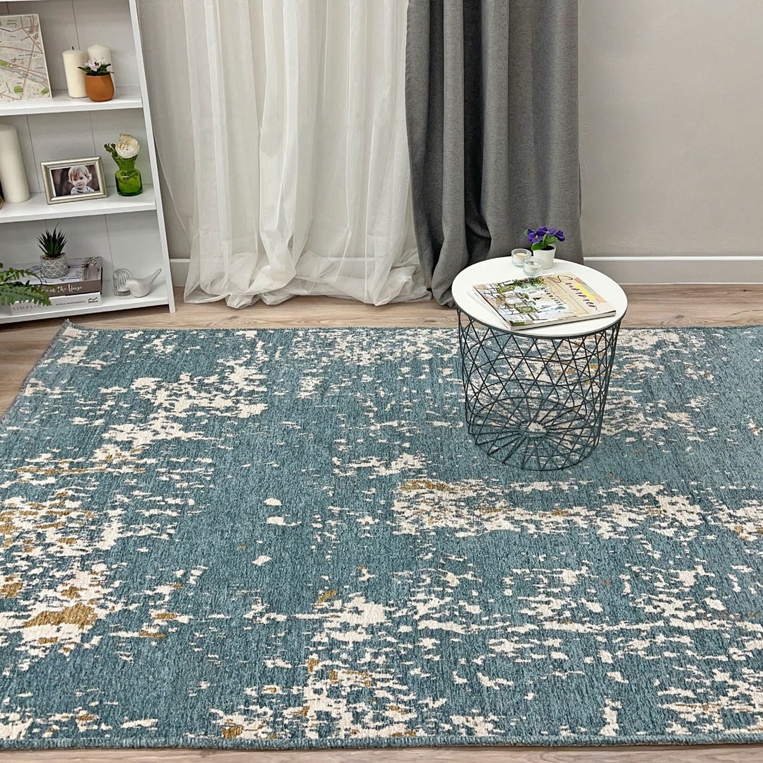 Abstract Blue Brown Rug Reversible Rug Cotton Rug Washable Etsy