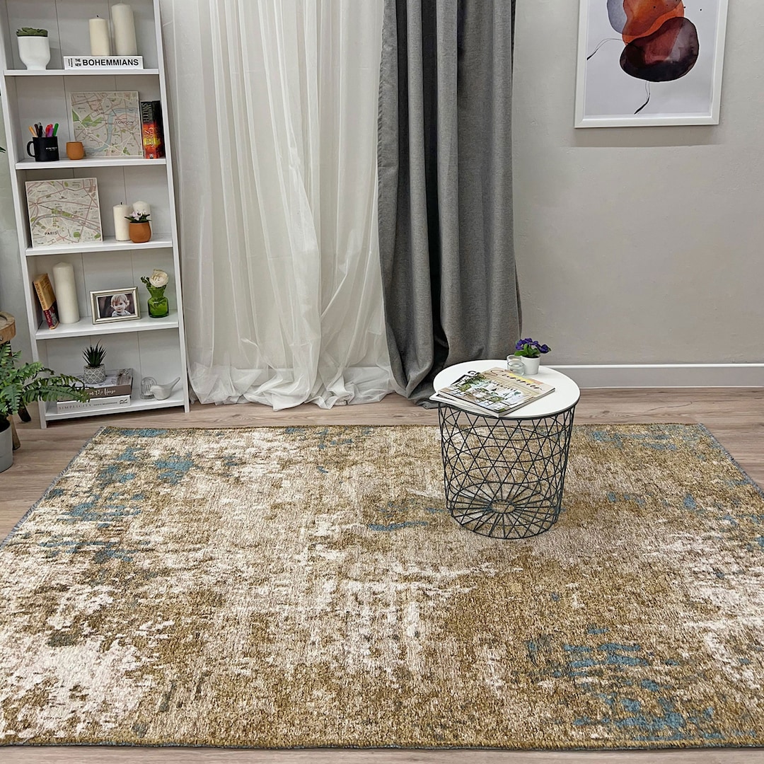 Abstract Brown Blue Rug Reversible Rug Cotton Rug Washable Etsy