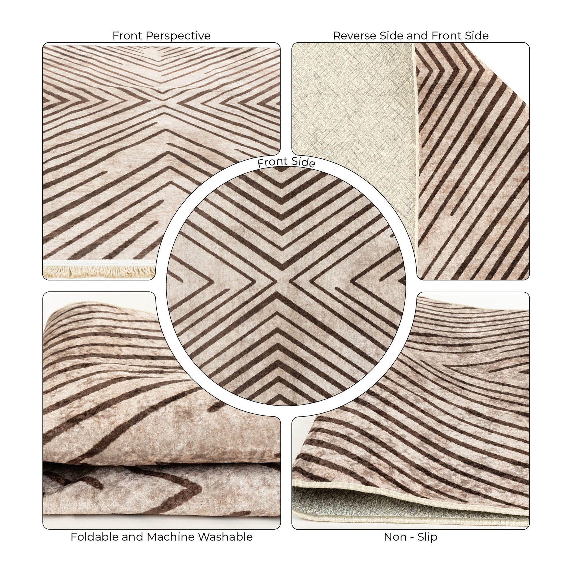 Geometric Beige Brown Rug Ultrathin Area Rug Nonslip Etsy