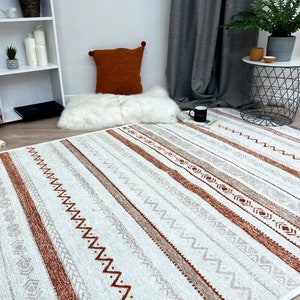 Tapis beige et terre cuite, tapis de salon, 8 x 10, tapis 5 x 7, tapis 4 x 6, tapis déco beige, tapis esthétique, tapis scandinave, tapis bohème