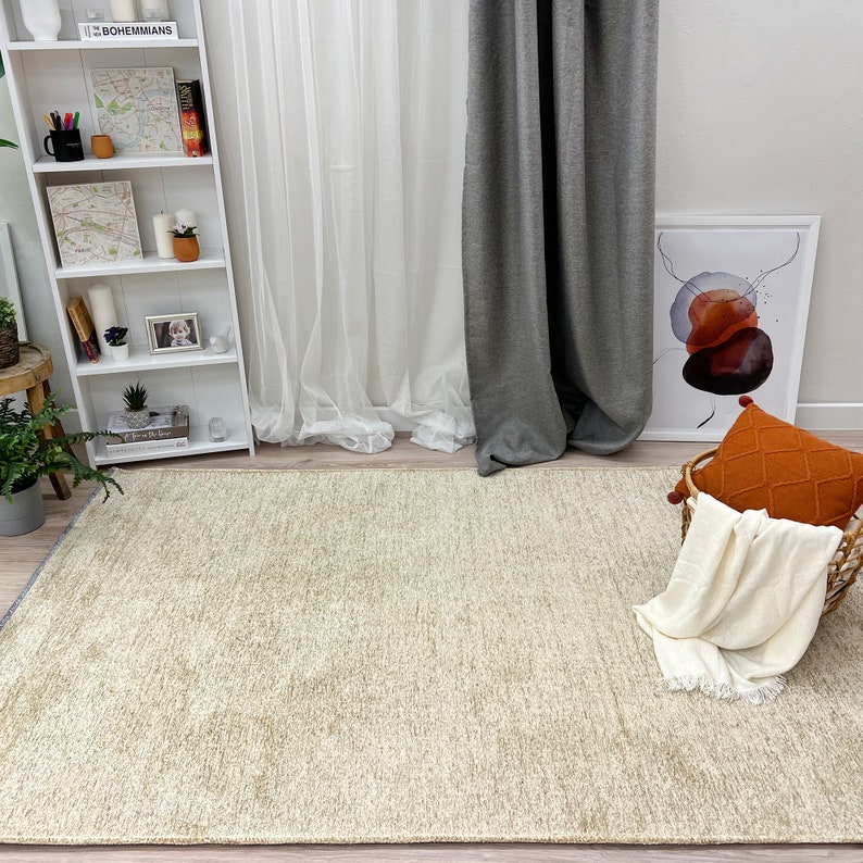 Fester, schlichter, weißer Cremeteppich, waschbarer Baumwollteppich, großer übergroßer Teppich für Wohnzimmer, Schlafzimmer, Küche, Esszimmer Boho 9x12 8x10 Beige