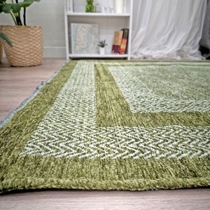 Green Rug, Cotton Washable Area Rug, Easy Clean Rug, Pet Friendly Rug, 8x10 Green Rugs, 9x12 Area Rugs, Rugs For Living Room, Boho Rug image 4