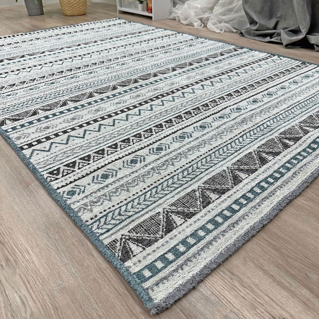 Blue Gray Cream Rug Large Area Rugs for Living Room Bedroom Etsy