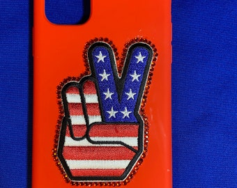Patriotic peace sign phone case | Iphone11/11 Pro silicone case | Red White and Blue American phone case