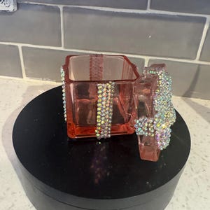 crystal rhinestone bow glass trinket box/sparkly jewelry box/bling keepsake/glass gift box