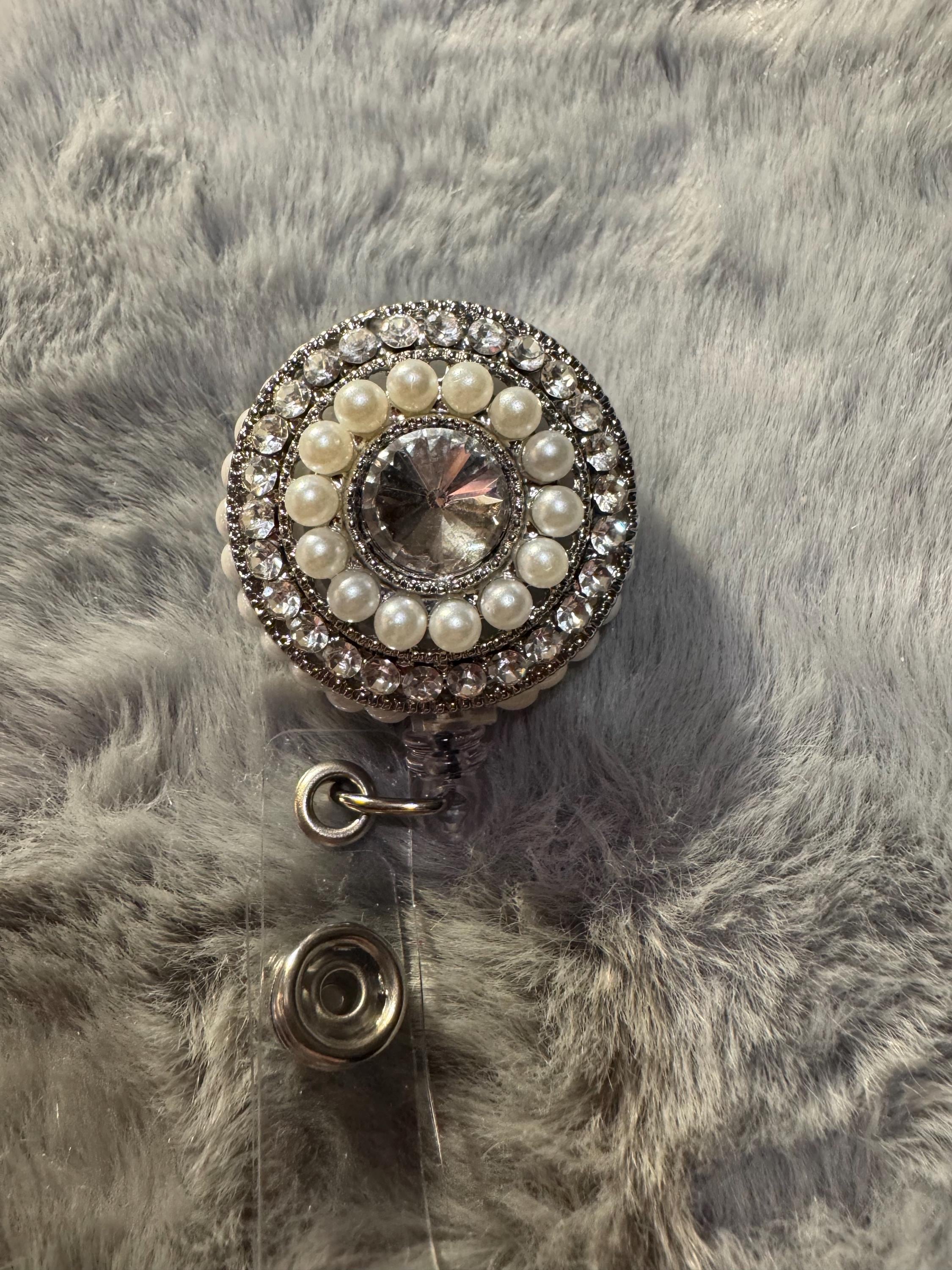Rhinestone and Pearl Retractable Badge Reel - Etsy