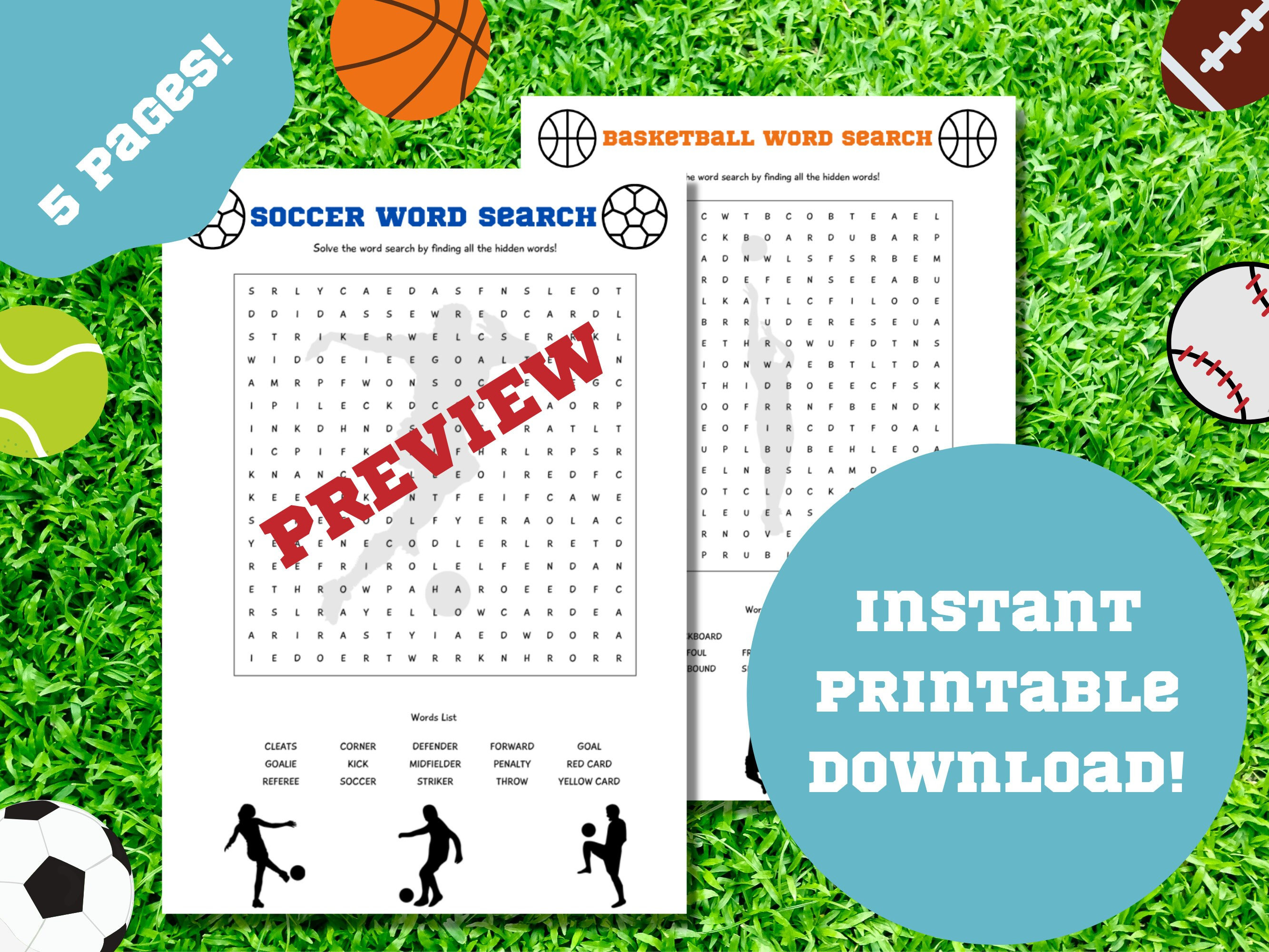 kids sports printable word search puzzles 5 pages easy etsy