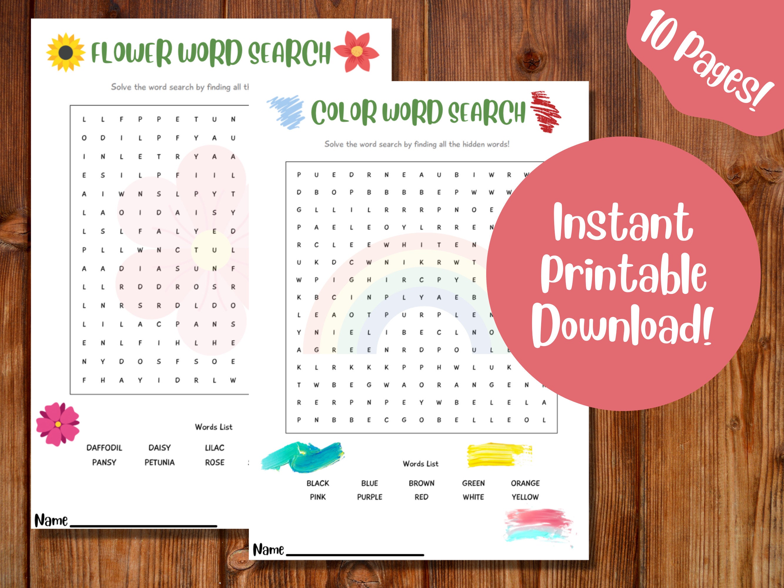 fun easy kids word search 10 pages printable pdf etsy