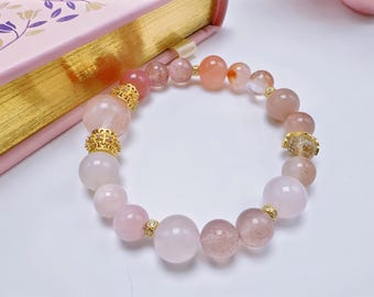 Valentine’s Day Crystal Bracelet | Pink Quartz, Morganite, and Clear Quartz Charm