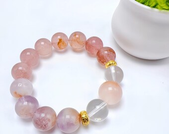 Valentine's Day Crystal Bracelet - Red Rutilated, Strawberry Quartz, Amethyst & Clear Quartz