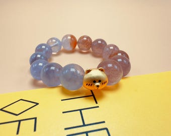 7” Fire Element, Chakra Boost Quartz Bracelet | 12-13mm Red Rutilated Quartz, Strawberry Quartz, Amethyst | Love and Positivity