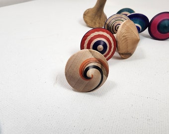 Small Wooden spin tops, stocking stuffer hard maple top, toy tops, spinners, functional decorative top